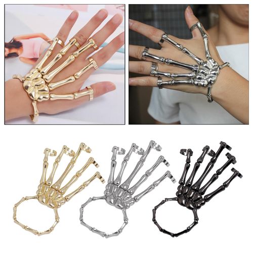 Silver-Plated Skeleton Hand Wrist-to-Ring Bracelet – ST.REGION