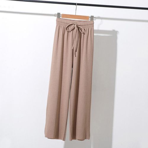 Solid High Waist Elastic Long Length Pants, Slim Stylish Elegant Wide Leg  Pants, Women's Clothing