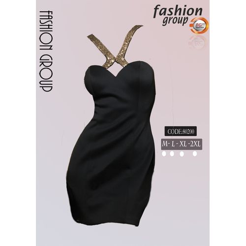 Buy Fashion Group Short Dress Without Sleeves - Black & Copper in Egypt