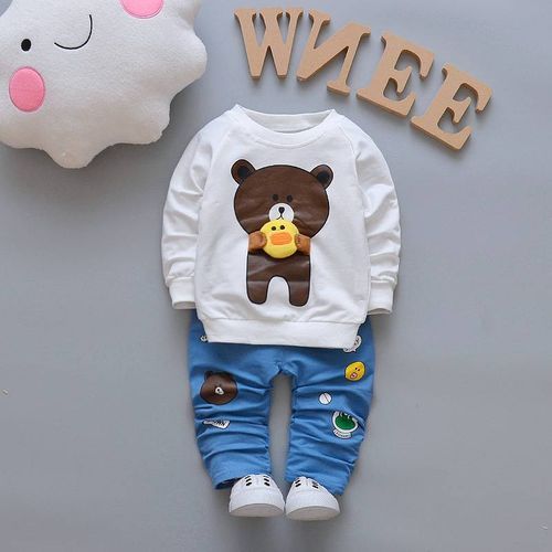 Buy Fashion Baby Cartoon Bear Duck Long Sleeve + Trousers Cotton Suit in Egypt