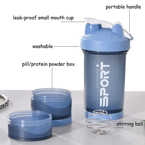 3 Layer Shaker Bottle Protein Powder Cup with Shaker Ball Sports