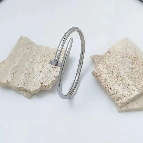 product_image_name-Generic-Luxury Stainless Steel Nail Bangle Bracelet - Modern Silver-Tone Cuff-3