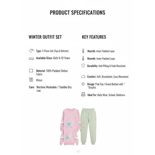 product_image_name-Generic-Girls 2-Piece Winter Outfit Set, 100% Cotton Padded Fabric, Thick Outer Layer, Anti-Pilling & Fade Resistant, Warm and Soft Set for Girls 6–12 Years-2
