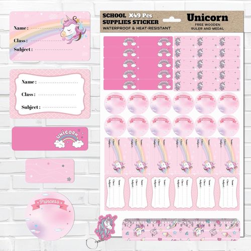 product_image_name-Generic-ستيكر لمستلزمات الاطفال المدرسية مكون من 49 قطعة اشكال يونيكورن, مضاد للماء, مناسب للسبلايز, ملصق لكتابة اسم الطفل علي ادوات المدرسة بشخصيات كرتونية المفضله لديهم, قابل للغسل, لايترك اثر-1
