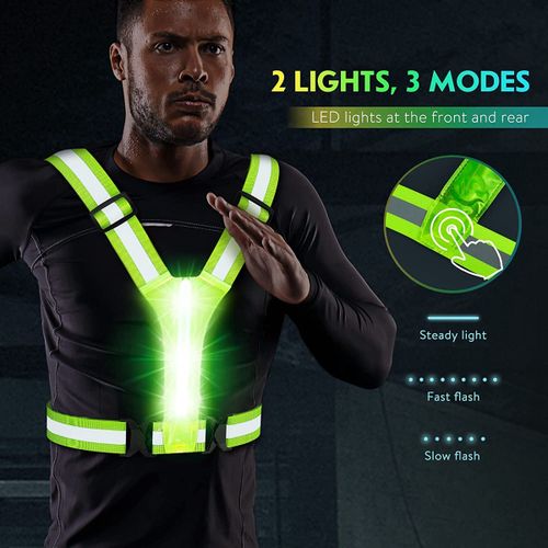 LED Reflective Belt Walking Gear,Safety Light for Walkers At Night,Safety  Rechargeable Reflective Running Gear,Green 