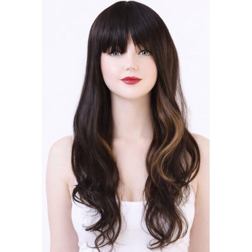 product_image_name-Generic-شعر مستعار باللون البني الغامق بخصل هايلايت باللون البني الذهبي بغره اماميه علي الجبهه -1