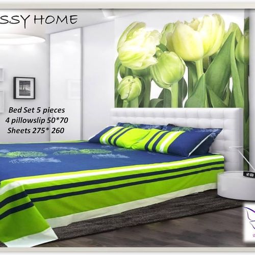 product_image_name-Generic-طقم قطن مشجرسرير دوبل  5  قطع - ملايه فلات 260*275 سم-1