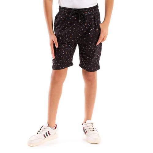 Buy Andora Patterned Elastic Waist Cotton Short - Black in Egypt