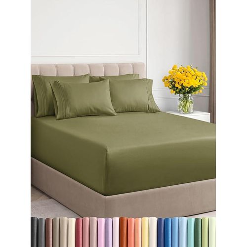 product_image_name-Signoola-طقم ملاءات مسطحة مكون من 3 قطع - ملاءات مريحة وجيدة التهوية ومبردة - ملاءات سرير فاخرة للفنادق ( 180 * 240 سم) - جيوب عميقة، سهلة التركيب، فائقة النعومة - أخضر زيتوني-1