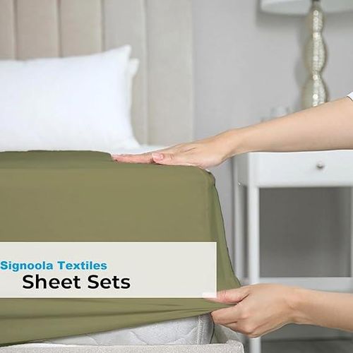 product_image_name-Signoola-طقم ملاءات مسطحة مكون من 3 قطع - ملاءات مريحة وجيدة التهوية ومبردة - ملاءات سرير فاخرة للفنادق ( 180 * 240 سم) - جيوب عميقة، سهلة التركيب، فائقة النعومة - أخضر زيتوني-5