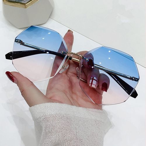 Buy Fashion Women Blue Ocean Sunglasses Rimless UV Protection Gradient Sun Glasses in Egypt