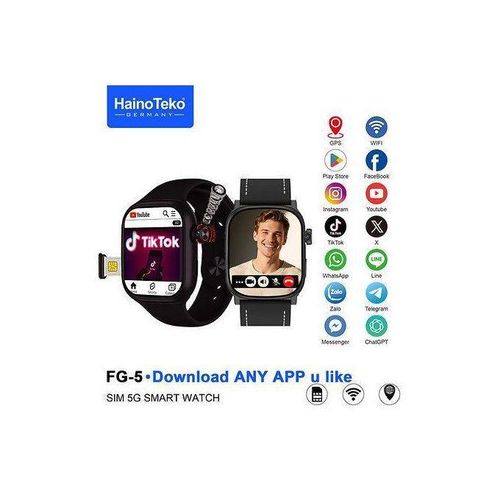 product_image_name-Haino Teko-ساعة ذكية FG-5 5G بنظام أندرويد مع شريحة 5G، كاميرا مدمجة، نظام تحديد الموقع العالمي، وزوجين من الأشرطة للنساء والرجال (أسود) ذاكرة 64 جيجابايت وذاكرة وصول عشوائي 4 جيجابايت-1