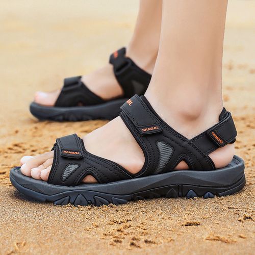 اشتري Fashion Big Size Men's Soft-soled Sandals Casual Beach Shoes-Black في مصر
