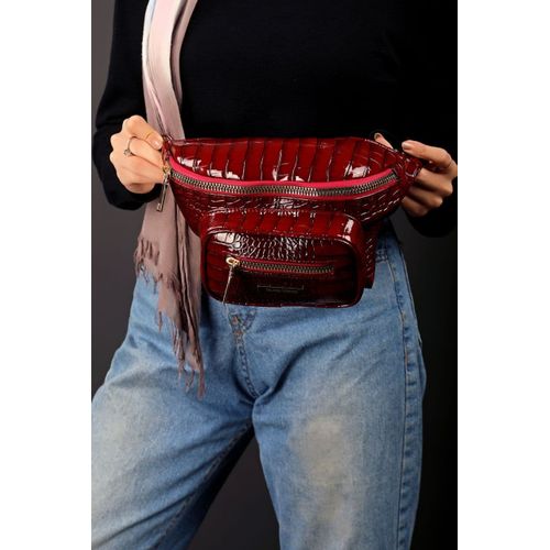 Buy Silvio Torre Shiny Crocodile Skin Waist-Bag - Maroon in Egypt