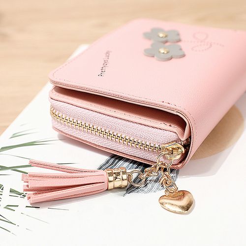 تسوق (Gray)Flower Tassel Zipper Women Wallet Leather Short Coin Purse Cards  Holder Money Bags Mini Wallet Flower Wallets Girls Carteira WAR اونلاين