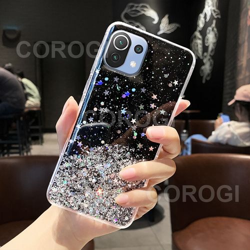 for Xiaomi Mi 11 Lite 4G Case, Mi 11 Lite 5G Case for Women Glitter Crystal  Soft Stylish Clear Tpu Luxury Bling Cute Protective Cover with Kickstand