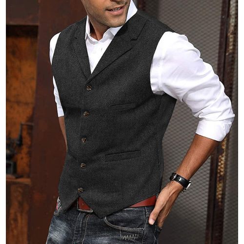 Slim Fit Suit Vest - Black - Men