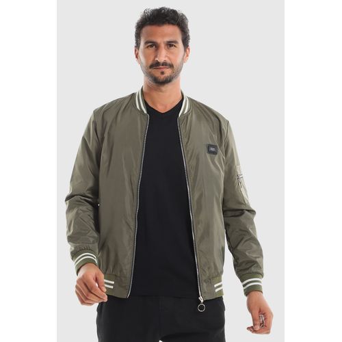 product_image_name-White Rabbit-Double Striped Cruffs & Hem جاكيت خفيف الوزن - زيتوني -1