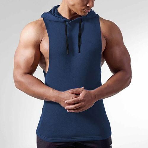 Generic European And American Large Size Muscle Men s Fitness Sports 100 Cotton Solid Color Sleeveless Sweater Vest Hooded Hat RopeNavy Blue Best Price Online Jumia Egypt