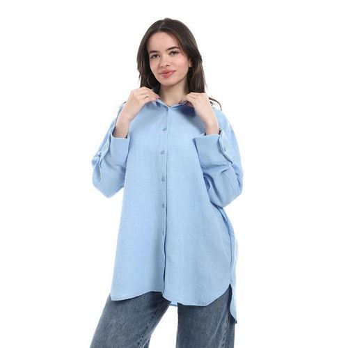 product_image_name-Andora-Turned down Collar Long Sleeve Blouse - Light Blue-1