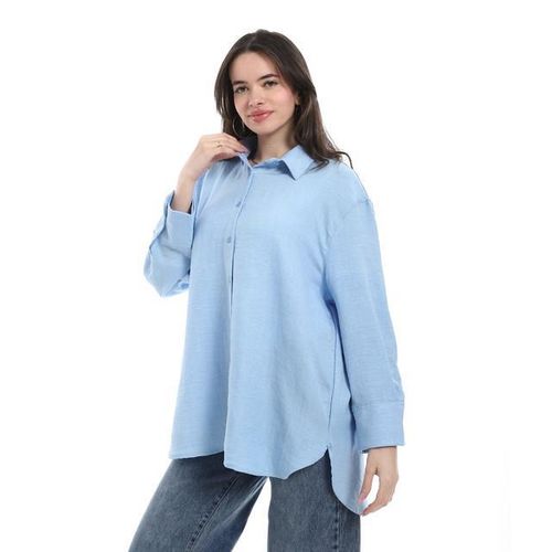 product_image_name-Andora-Turned down Collar Long Sleeve Blouse - Light Blue-2