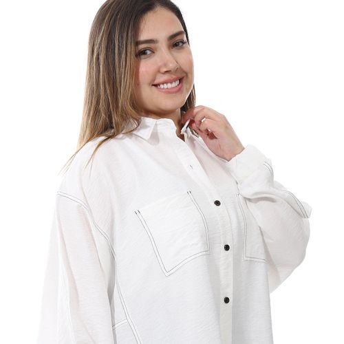 product_image_name-Caesar-بلوزة نسائية من الكتان بحجم كبير مع جيوب صدرية من سيزر-3