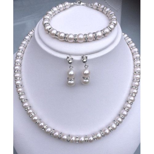 Buy M T A Beautiful Necklace And Earrings And Bracelet Of Off White Beads  in Egypt