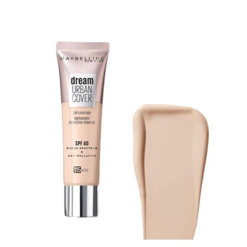 Maybelline Dream Urban Cover Flawless Coverage Foundation Makeup, SPF 50,  Sun Beige