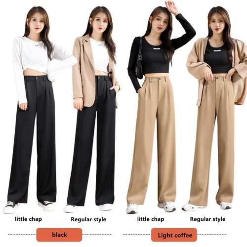 Jielur High Waist Wide Leg Pants for Women New Loose Straight Coffee  Trousers Autumn Double Buttons Casual Suit Pants Female