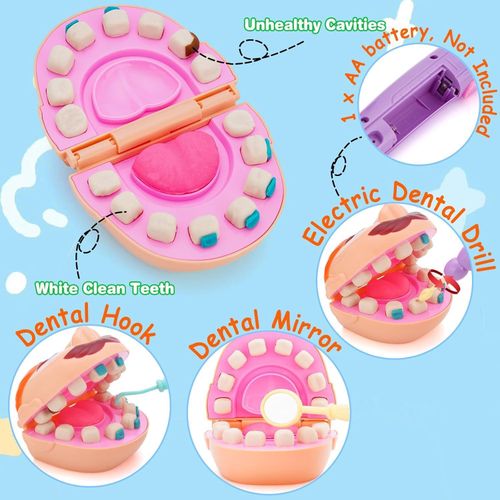 product_image_name-Generic-مجموعة أدوات طبيب الأسنان من عجينة اللعب من كريلوسي، أدوات حفر وحشو العجين للأطفال مع قوالب وأشكال و5 ألوان الصلصال (هدية للأطفال من 3 سنوات فما فوق-2