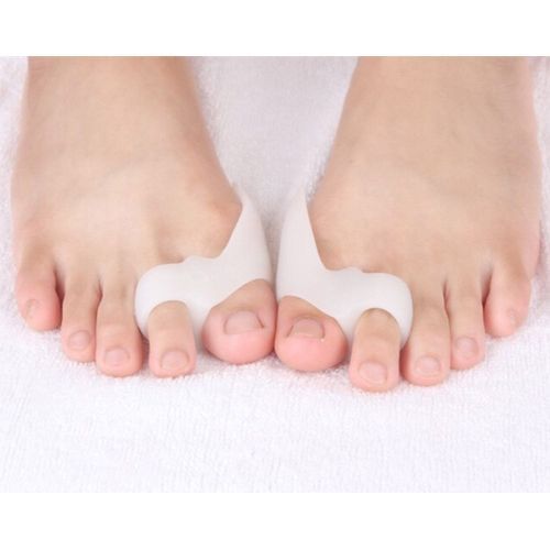 عدد 2 قطعة سيليكون مصحح اصبع القدم الكبير حماية من الانزلاق وحماية من الالم - أبيض