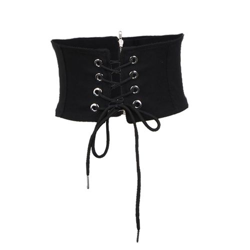 Womens Waist Cincher Wide Band Elastic Tied Waspie Corset Belt Adjustable  Black