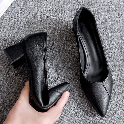 Black thick heel pumps clearance