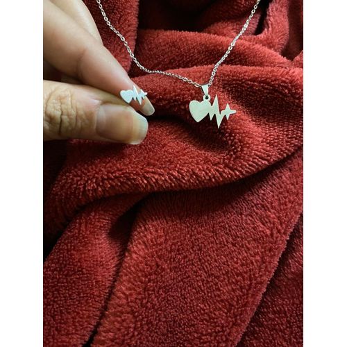 product_image_name-Generic-سلسلة وأقراط وخاتم بتصميم موجة نبض القلب - فضي مطلي - 4 قطع-2