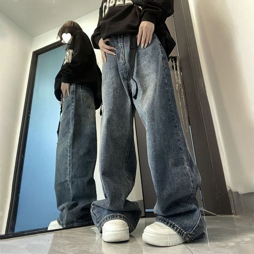 Fashion (Blue)Harajuku 2023 Baggy Femme Jeans Y2K Dark Blue Brown High  Waist Streetwear 90S Baggy Trousers Women Pants Straight Wide Leg Pants DOU  @ Best Price Online