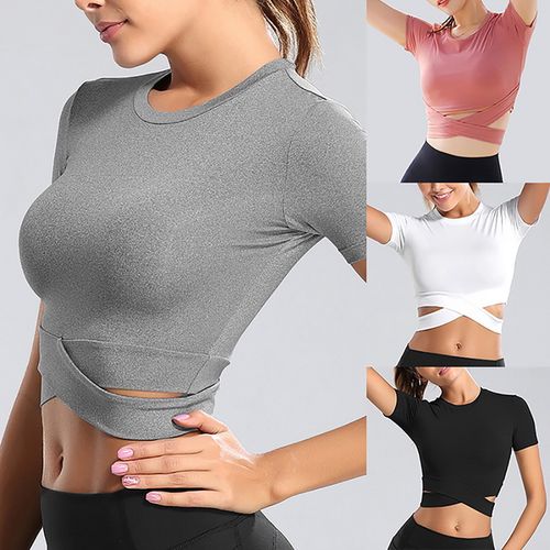 2024 Fitness Bra Short Sleeve Simple Shockproof Sports Curved Hem Yoga Shirt  Slim Fit Crop Top Run Gym Shirts Women Active Wear - AliExpress