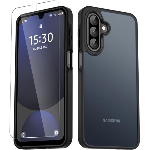 product_image_name-Generic-غطاء لهاتف سامسونج جالاكسي A17 5G، حافظة ماتي مع واقي شاشة واحد، ظهر نصف شفاف مجمّد، غطاء واقٍ نحيف مقاوم للصدمات، أسود-1