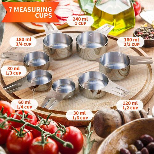 Stainless Steel Measuring Cups and Spoons Set (14 Piece Set)