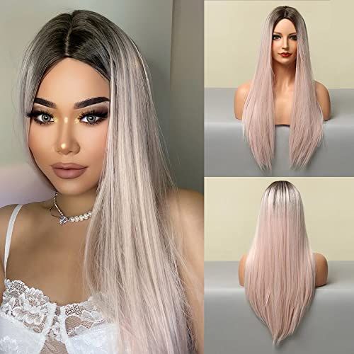 ECIF Pink Wigs For Women Long Straight Middle Part Women s Wigs Natural Ombre Dark Root Synthetic Heat Resistant Hair Cute Wigs For Everyday Party Cosplay Best Price Online Jumia Egypt