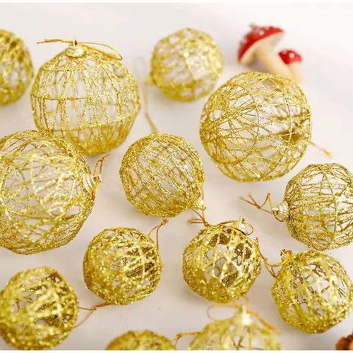 product_image_name-Generic-Christmas Wire Glitter Ball Set with Hanging Rings - 6 x 6cm Gold Decorative Balls for Christmas Tree Decoration, Reusable and Festive-3