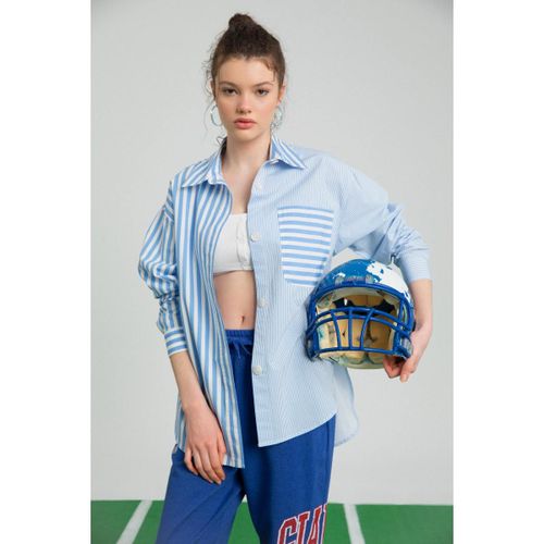 product_image_name-Defacto-Woman Shirt Neck Oversize Fit Long Sleeve Tunic - Blue-2