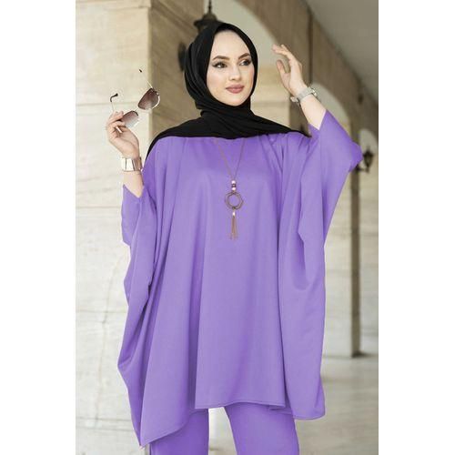 Fashion Turkey Store Turkish Clothing Women Bat Sleeved Double Suit Pants And Tunic Hijab Dress Modest Ladies Islamic Clothing Turkey Dresses For Women Muslim Set Arabia India Abaya Ramadan KaftanLila...