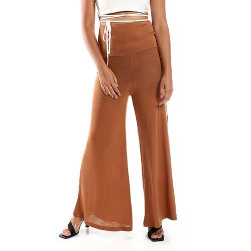 product_image_name-Kady-Solid Pattern Flare Fit Pants - Brown-1