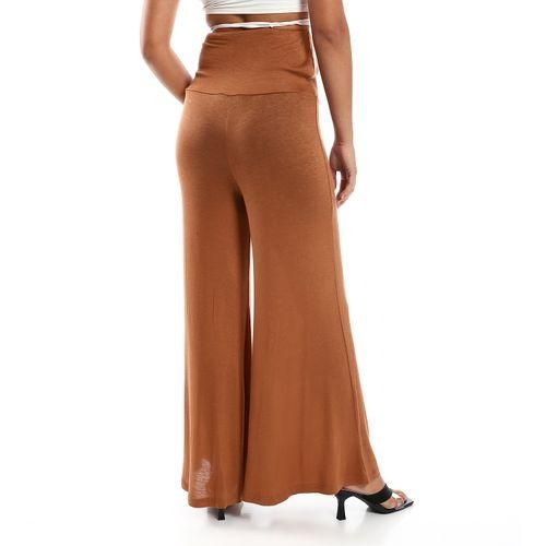 product_image_name-Kady-Solid Pattern Flare Fit Pants - Brown-3