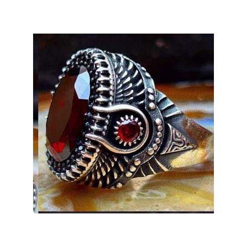 Buy Stone Silver Ring- Pharaonic Silver Ring 925 Crowned With A Red Lobe in Egypt