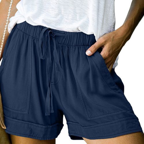 Fashion (Dark Blue)Solid Color Shorts Women Elastic High Waist