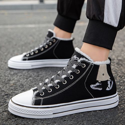 Buy Fashion Unisex High-top Plus Velvet Canvas Shoes-Black in Egypt