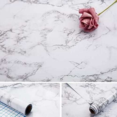 اشتري Kitchen, Office And Furniture Self Adhesive Marble Roll -.White With Dark Markings. في مصر