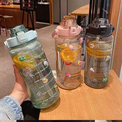 2000ml Large Capacity Plastic Straw Water Cup Sports Water Bottle