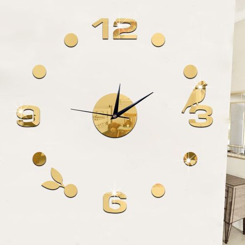 product_image_name-Generic-Art Wall Clock Background Wall Stickers TV Wall Stickers 3D Bird Leaves Wall Clock Home Accessories(Gold)-1